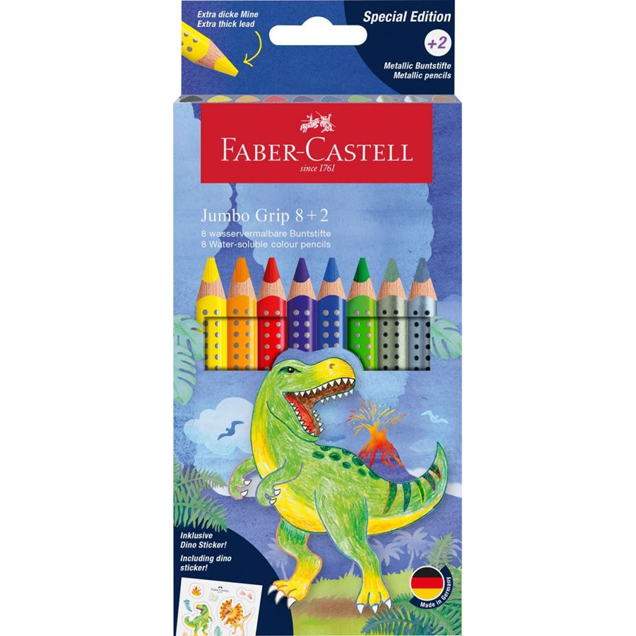 Faber-Castell - Jumbo Grip dinosaure, boîte en carton de 10
