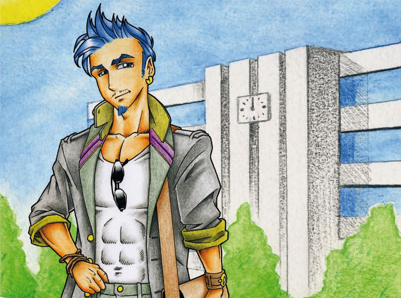 Anime Art - Instructions pas à pas : College - Dernière étape - place ton lycéen
