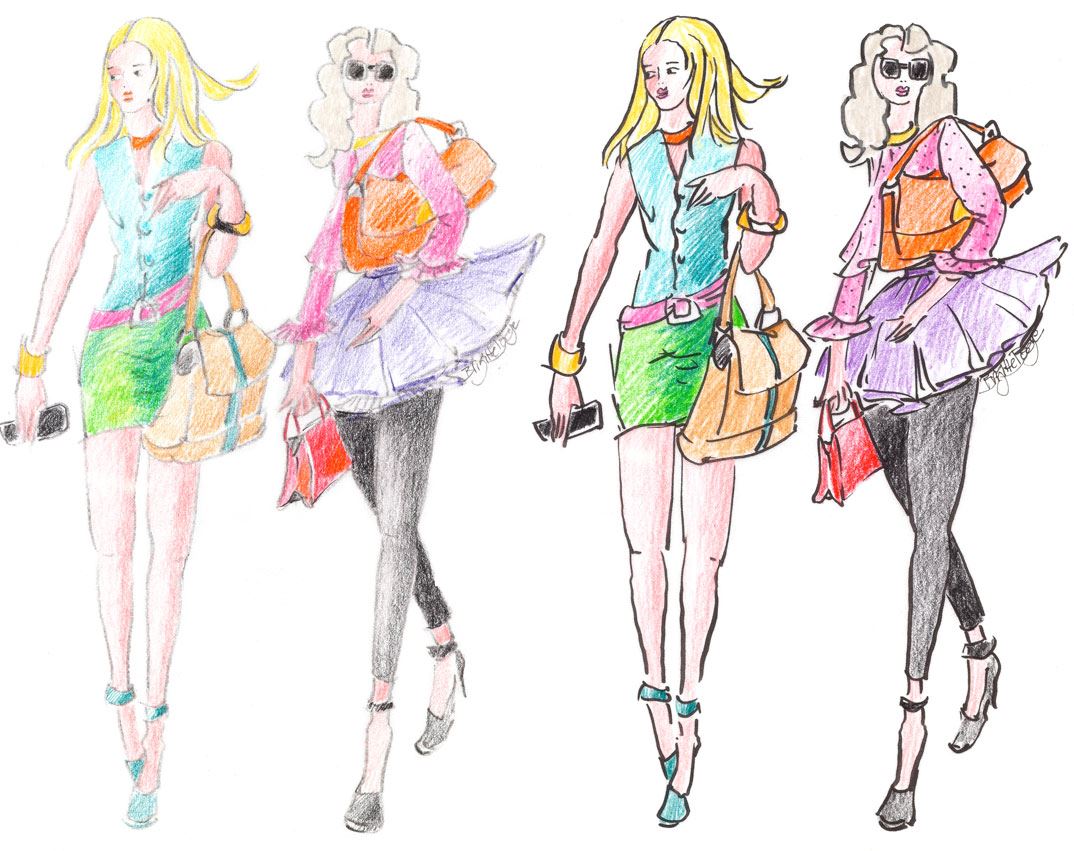 Fashion drawing of 4 women