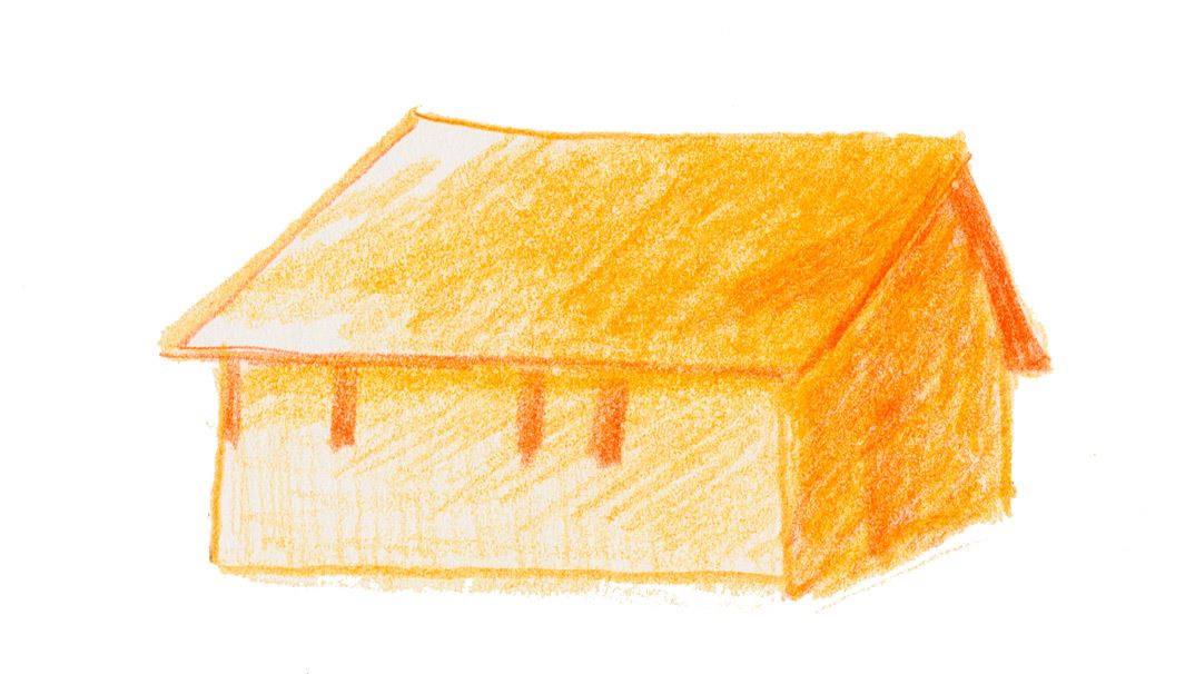 Drawing of a house in yellow.