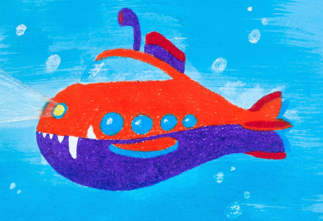 Coloured submarine under water