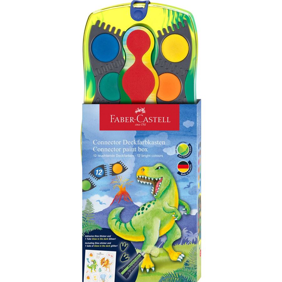 Faber-Castell - Palette de peinture Connector de 12 couleurs dinosaure