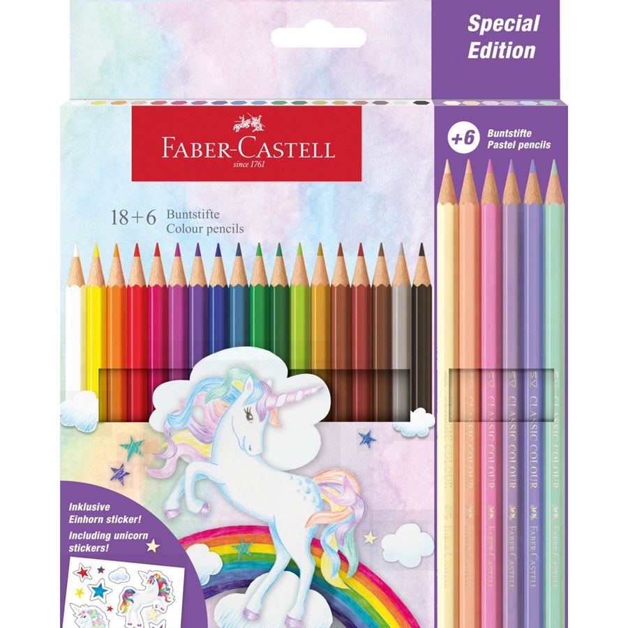 Faber-Castell - Crayon de couleur licorne, étui en carton de 24