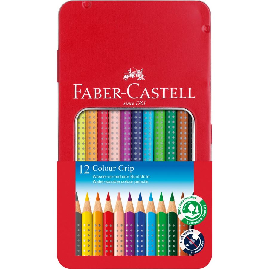 Faber-Castell - Crayon de couleur Colour Grip boîte métal de 12