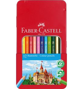 Faber-Castell - Boîte métal x12 crayons de couleur hexagonaux avec fenêtre