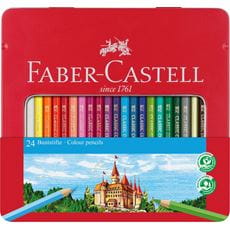 Faber-Castell - Boîte métal x24 crayons de couleur hexagonaux avec fenêtre