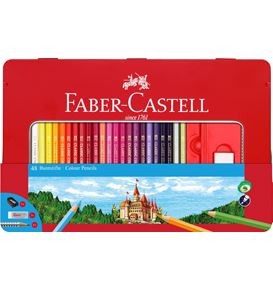 Faber-Castell - Boîte métal x48 crayons de couleur hexagonaux