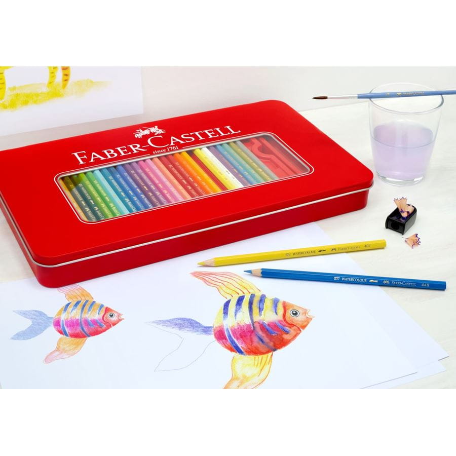 Faber-Castell - Boîte métal x60 crayons de couleur hexagonaux