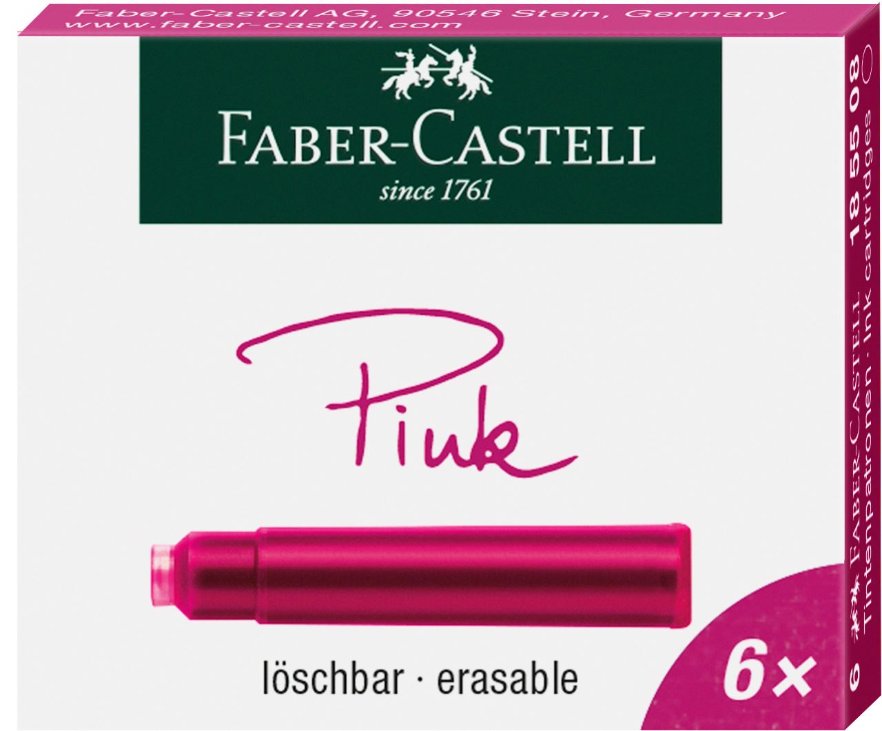 Faber-Castell - Cartouches d'encre standard Rose, étui de 6
