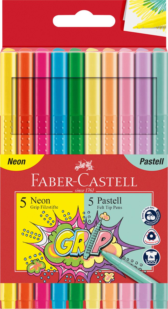 Faber-Castell - Stylo-feutre à néon + pastel, portefeuille en carton 10