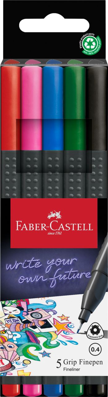 Faber-Castell - Grip Finepen basic, étui carton x5