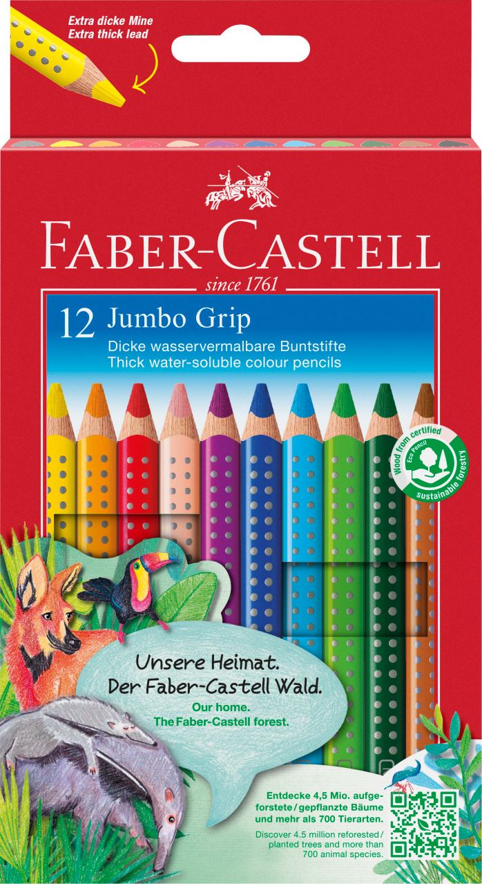 Faber-Castell - Crayons de couleur Jumbo Grip étui de 12