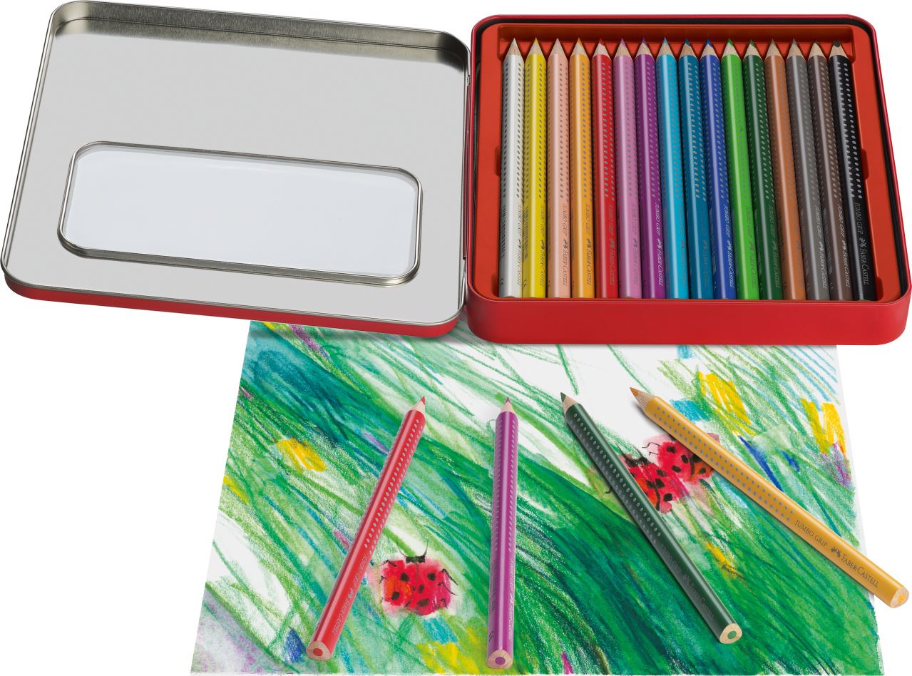 Faber-Castell - Crayons de couleur Jumbo Grip boîte métal de 16 pièces