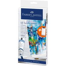 Faber-Castell - Peinture acrylique, boîte de 12, avec carte nuancier incluse