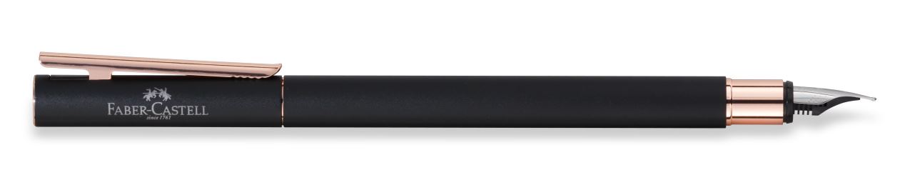 Faber-Castell - Stylo à plume Neo Slim métal noir, rose doré, large