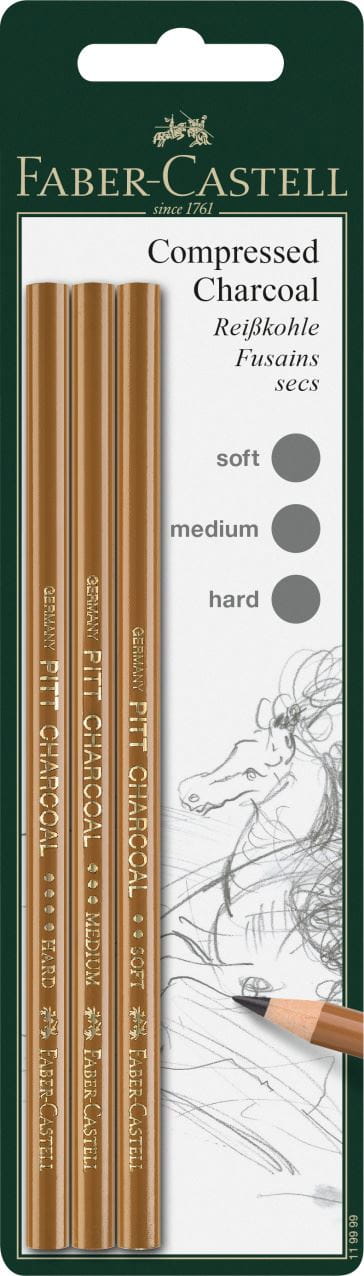 Faber-Castell - Crayons fusain Pitt, blister de 3