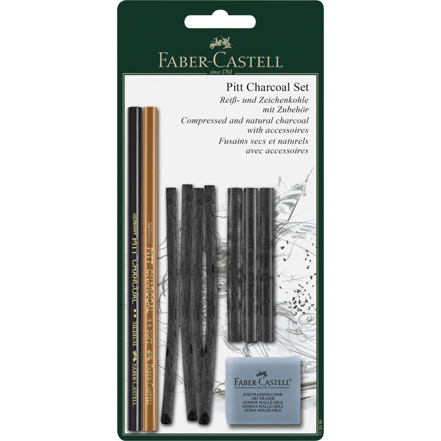 Faber-Castell - Set de fusains Pitt Charcoal, blister, 10 pièces