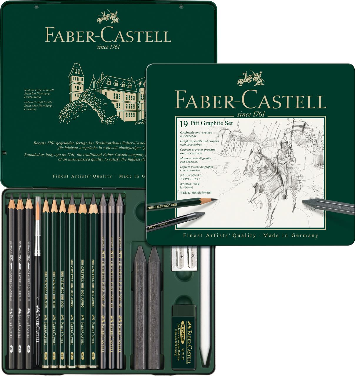 Faber-Castell - Set de crayons Pitt Graphite, boîte métal de 19 pièces
