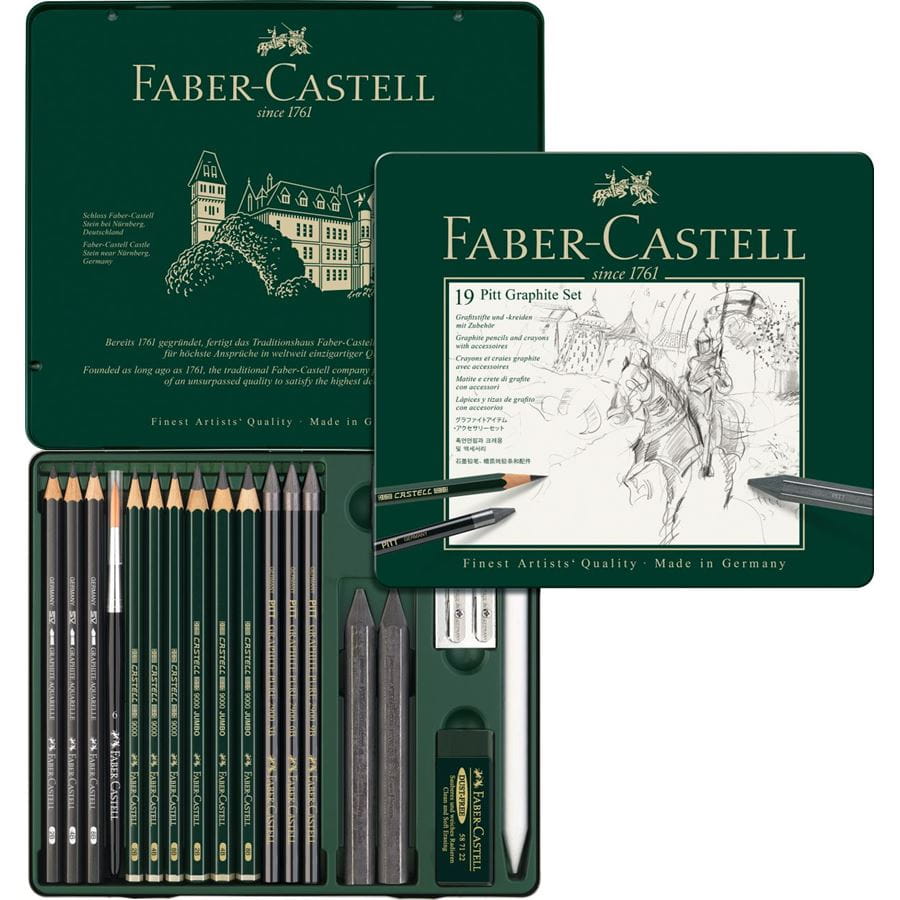 Faber-Castell - Set de crayons Pitt Graphite, boîte métal de 19 pièces