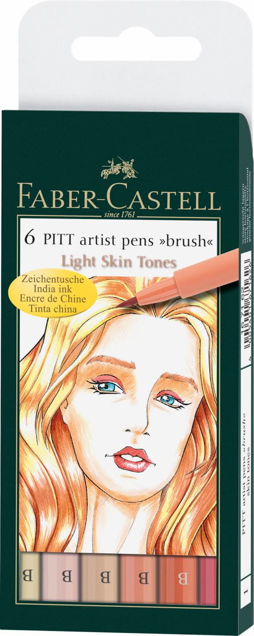 Faber-Castell - Feutre Pitt Artist Pen, boîte de 6, couleurs portrait clair