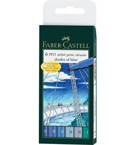 Faber-Castell - Feutre Pitt Artist Pen, boîte de 6, nuances de bleu