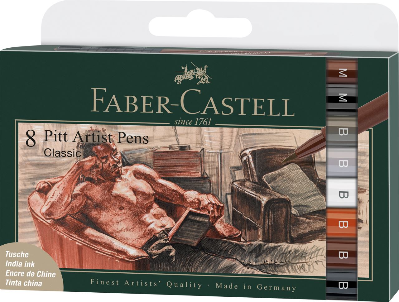Faber-Castell - Feutre Pitt Artist Pen, boîte de 8, Classique