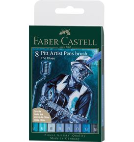 Faber-Castell - Feutre Pitt Artist Pen, boîte de 8, le Blues