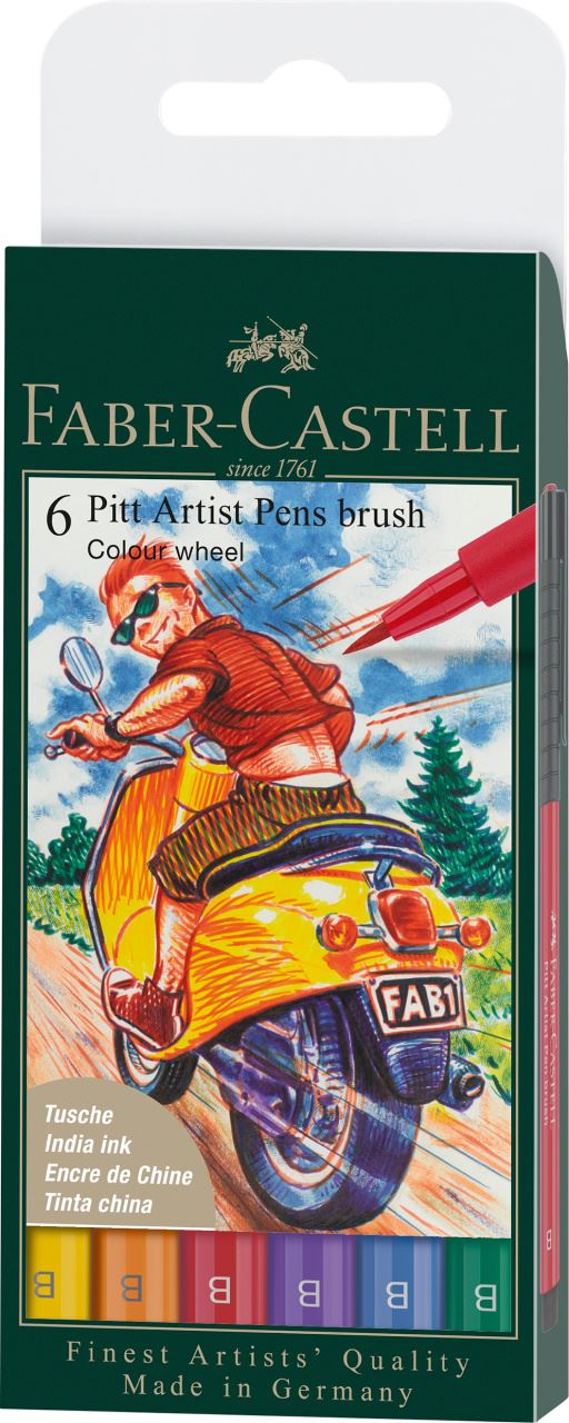 Faber-Castell - Feutre Pitt Artist Pen, boîte de 6, Colour wheel