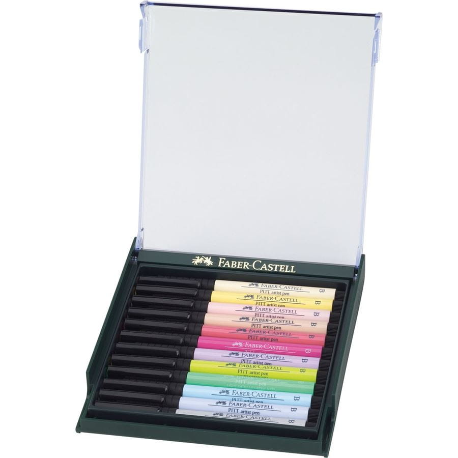 Faber-Castell - Feutres Pitt Artist Pen Brush, boîte de 12, tons pastels