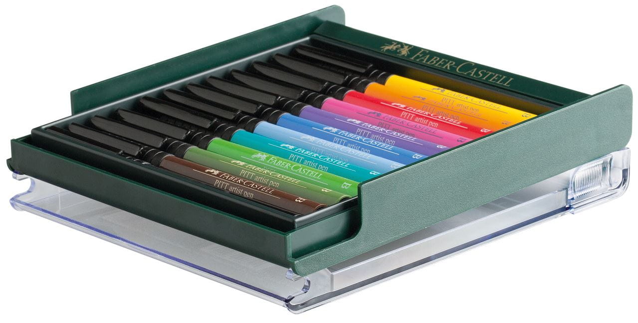 Faber-Castell - Feutres Pitt Artist Pen Brush, boîte de 12, couleurs de base