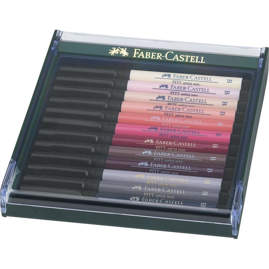 Faber-Castell - Feutres Pitt Artist Pen, boîte de 12, couleurs portrait