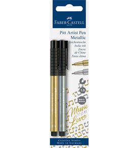 Faber-Castell - Feutre Pitt Artist Pen 1.5, blister de 2, or/argent