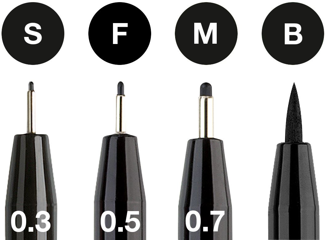 Faber-Castell - Feutre Pitt Artist Pen, boîte de 4, noir, S/F/M/B