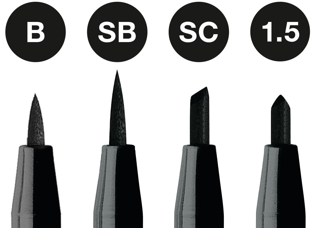 Faber-Castell - Feutre Pitt Artist Pen, boîte de 4, noir, B/SB/SC/1.5