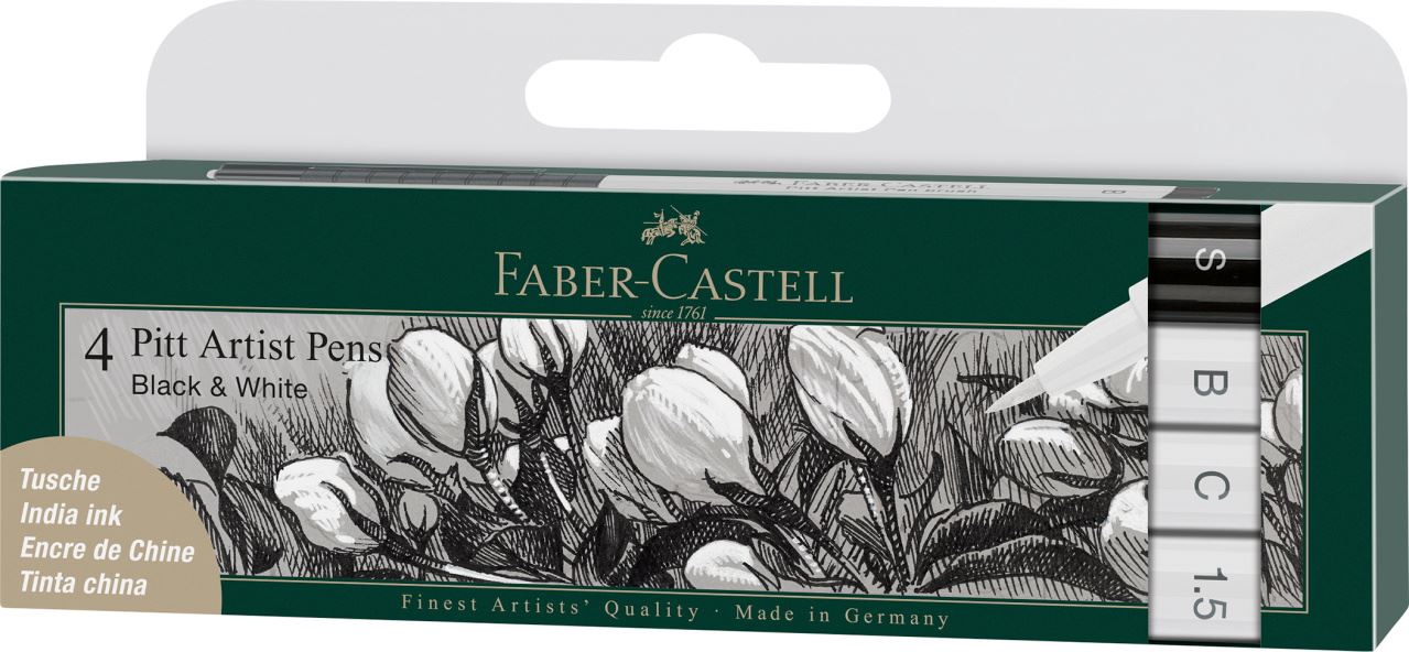Faber-Castell - Feutre Pitt Artist Pen, boîte de 4, noir & blanc