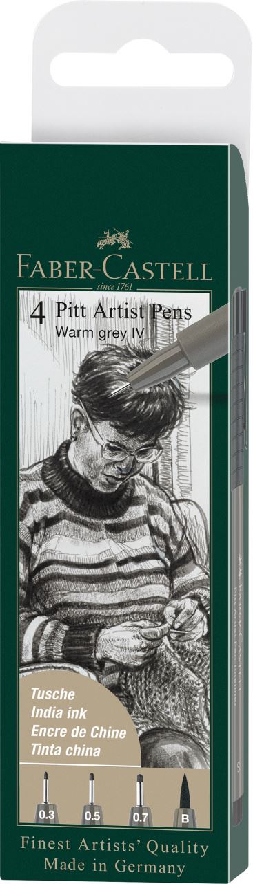 Faber-Castell - Feutre Pitt Artist Pen, boîte de 4, gris chaud IV, S/F/M/B