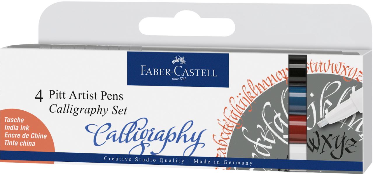 Faber-Castell - Feutres Pitt Artist Pen Calligraphie, boîte de 4, classique