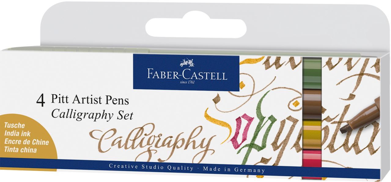 Faber-Castell - Feutres Pitt Artist Pen Calligraphie, boîte de 4, couleurs