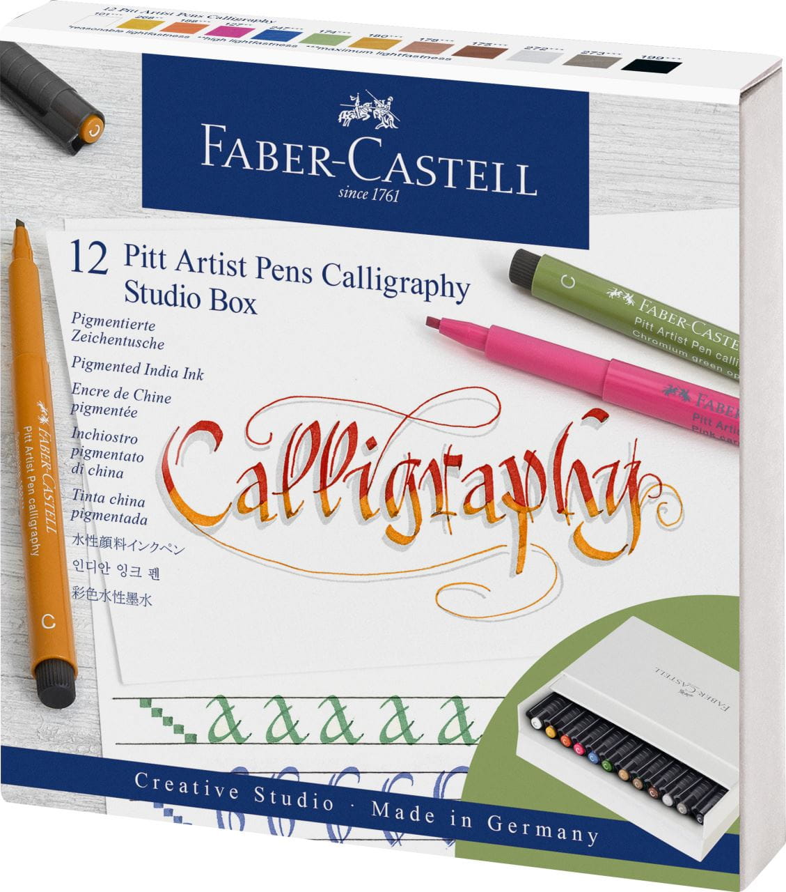 Faber-Castell - Feutre Pitt Artist Pen Calligraphy, studio box de 12