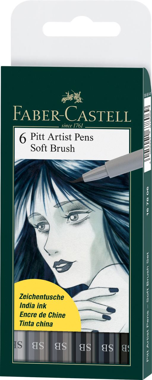 Faber-Castell - Feutre Pitt Artist Pen Soft Brush, boîte de 6