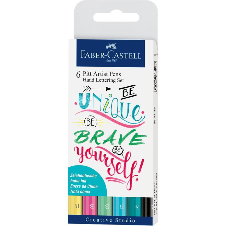 Faber-Castell - Feutres Pitt Artist Pen, boîte de 6, Lettering pastel