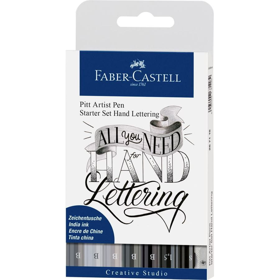 Faber-Castell - Feutres Pitt Artist Pen, boîte de 8, Lettering kit débutant