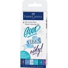 Faber-Castell - Feutres Pitt Artist Pen, boîte de 6, Lettering bleu