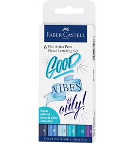 Faber-Castell - Feutres Pitt Artist Pen, boîte de 6, Lettering bleu
