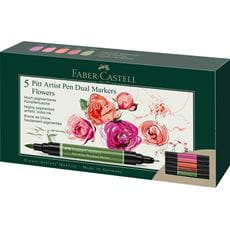 Faber-Castell - Feutre Pitt Artist Pen Double Pointe, boîte de 5, Flowers