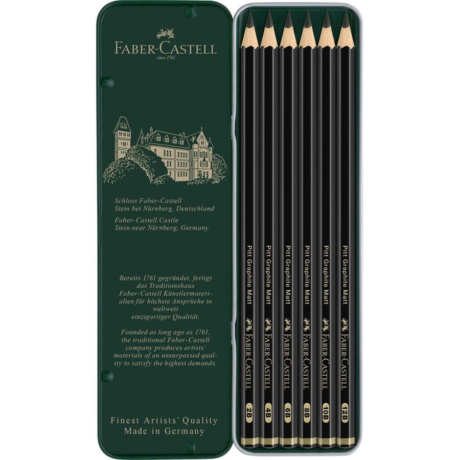 Faber-Castell - Crayon graphite Pitt Graphite Matt, boîte métal de 6