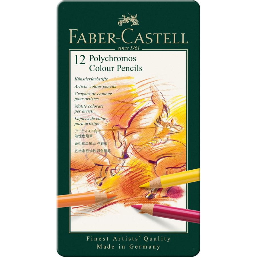 Faber-Castell - Crayons de couleur Polychromos, boîte métal de 12 pièces