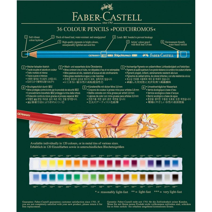 Faber-Castell - Crayons de couleur Polychromos, studio box de 36 pièces
