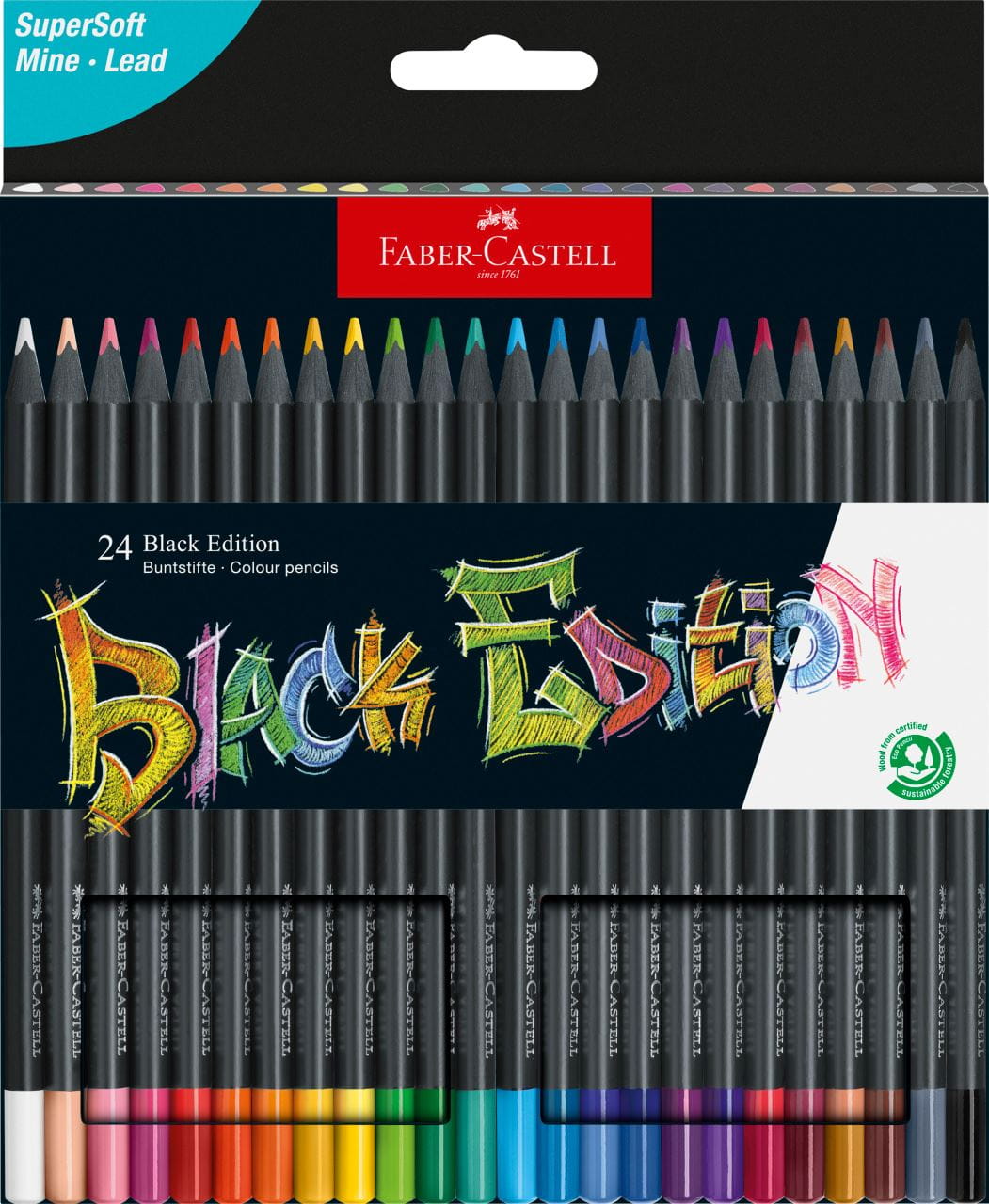 Faber-Castell - Crayons de couleur Black Edition, étui en carton de 24