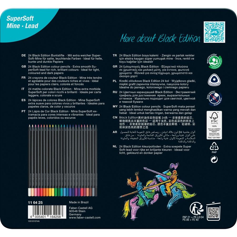 Faber-Castell - Crayons de couleur Black Edition 24x